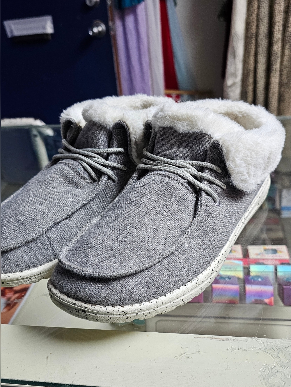 Hey Dude Womens Sz 10 Britt Taupe And Leopard Faux Fur Lined Casual Ankle Bootie